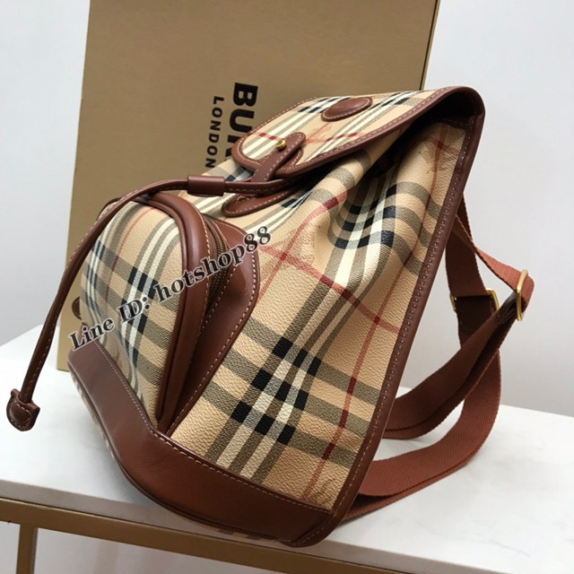 Burberry專櫃新款女士後背包書包 巴寶莉中古格紋面雙肩包 yxb1007